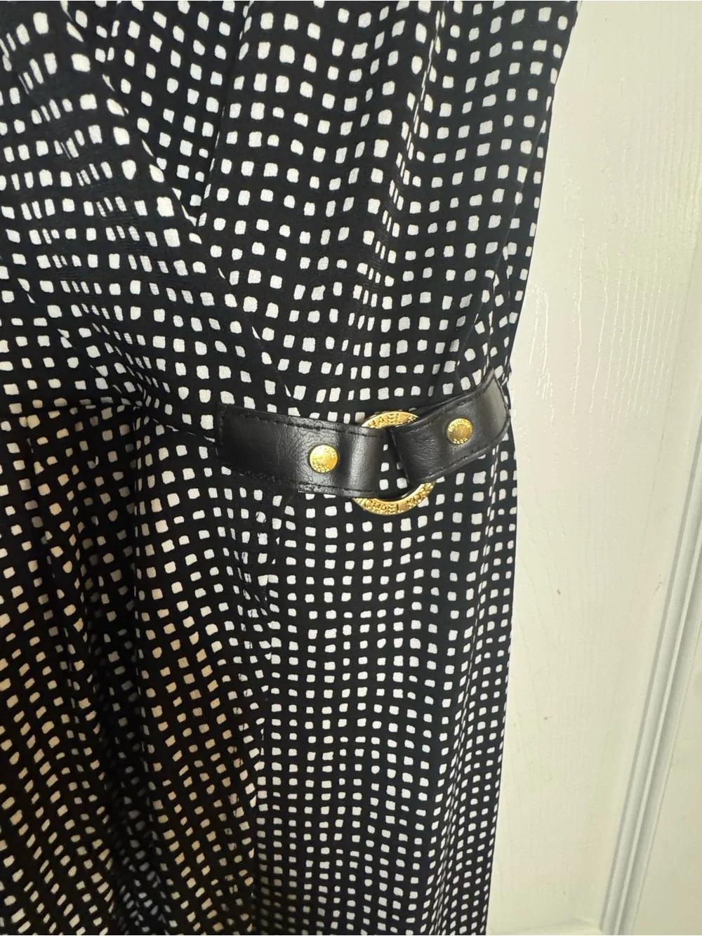 Michael Kors Black & White Polka Dot Faux-Wrap Midi Dress